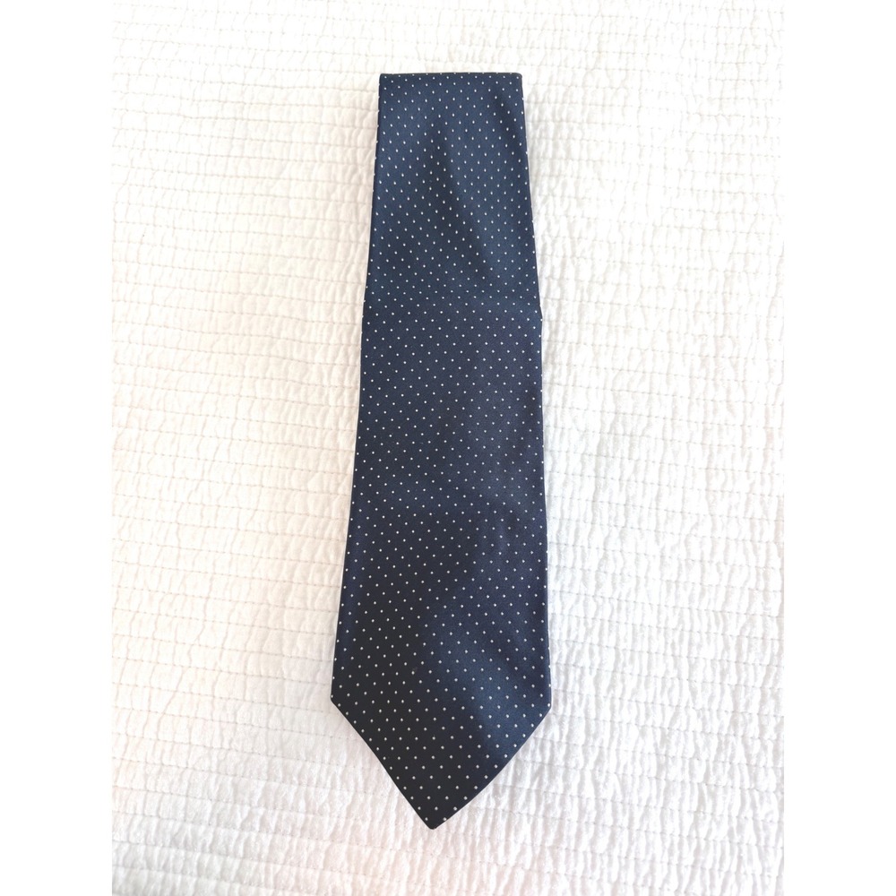 Polo Ralph Lauren Mens Silk Necktie Navy Blue White Pin Dot Pattern Formal Tie